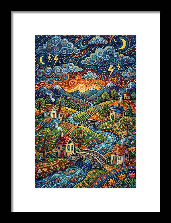 Stormy Sky Over Vibrant Village