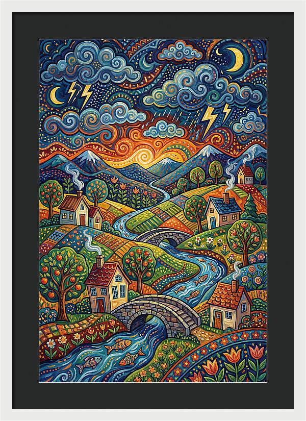 Stormy Sky Over Vibrant Village