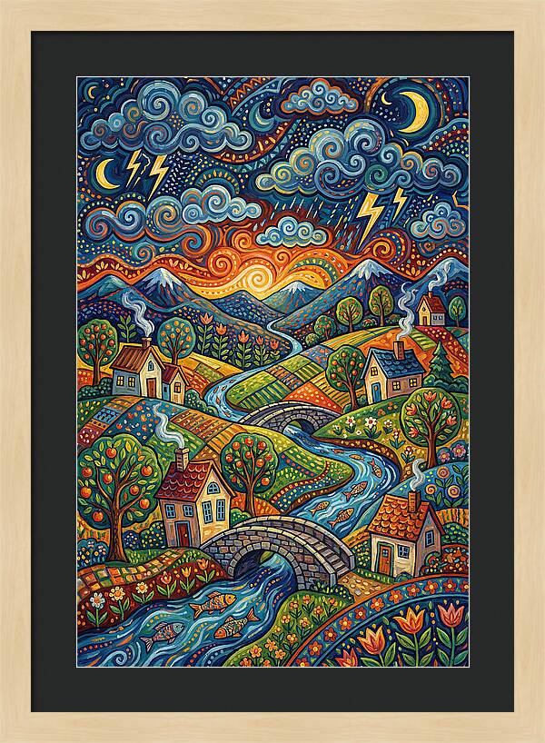 Stormy Sky Over Vibrant Village