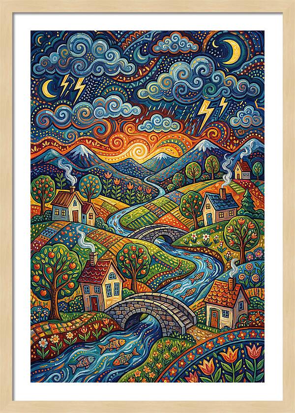 Stormy Sky Over Vibrant Village