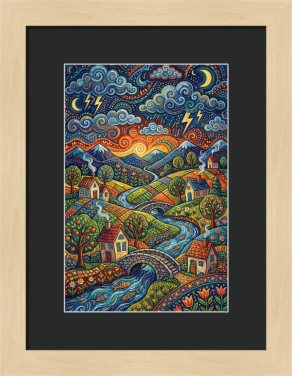 Stormy Sky Over Vibrant Village