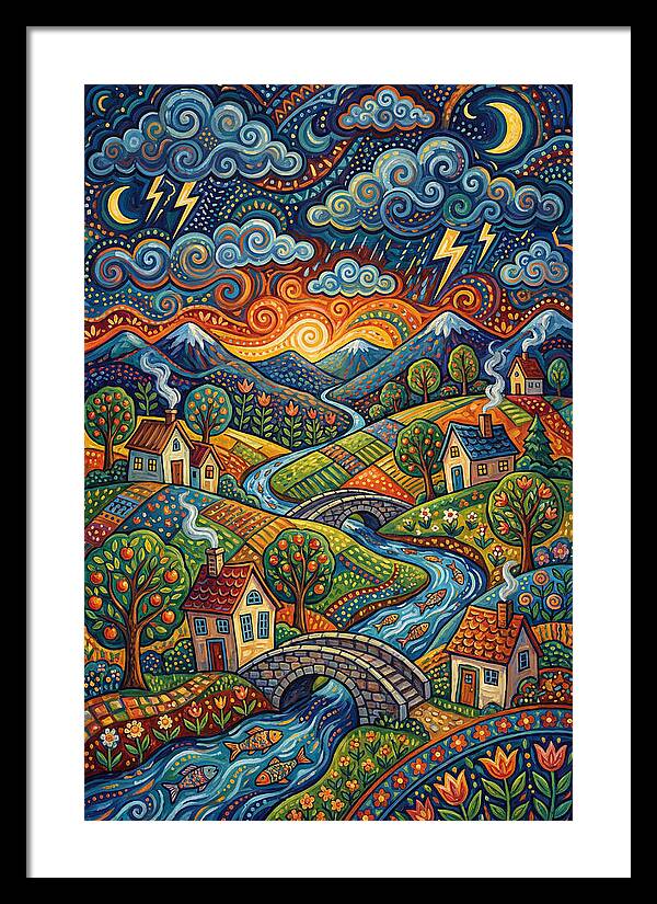 Stormy Sky Over Vibrant Village