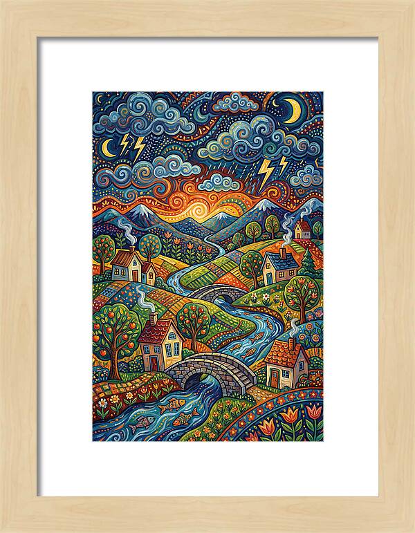 Stormy Sky Over Vibrant Village