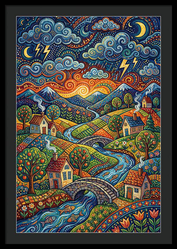 Stormy Sky Over Vibrant Village