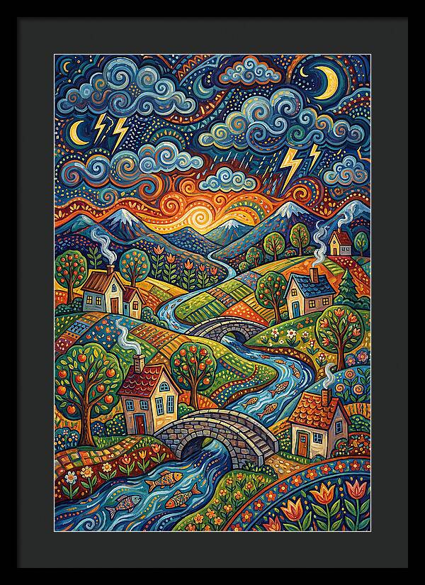 Stormy Sky Over Vibrant Village