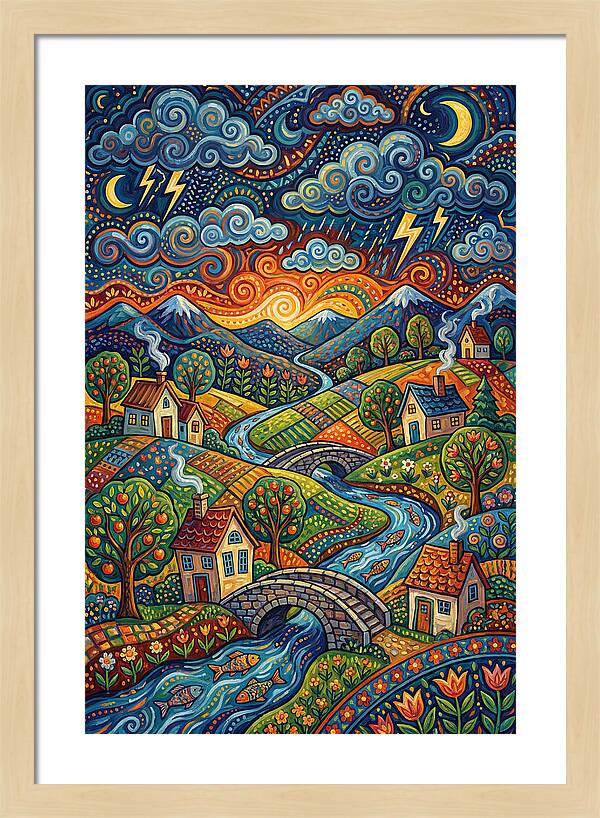Stormy Sky Over Vibrant Village