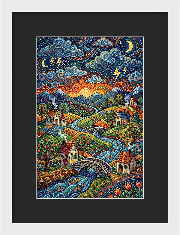 Stormy Sky Over Vibrant Village