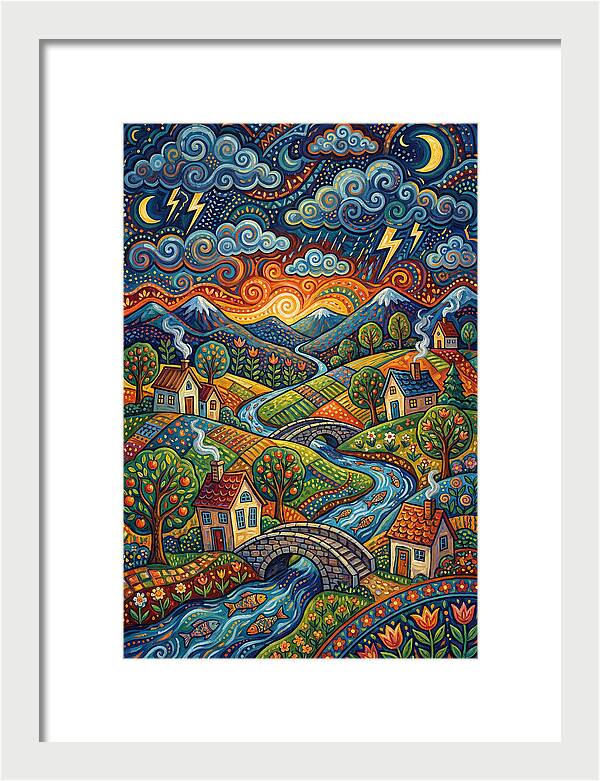 Stormy Sky Over Vibrant Village