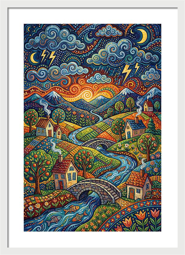 Stormy Sky Over Vibrant Village