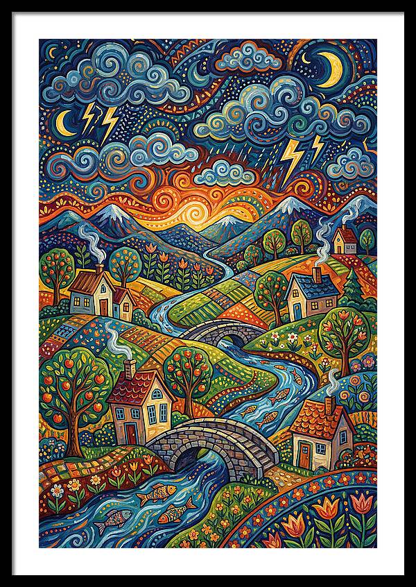Stormy Sky Over Vibrant Village