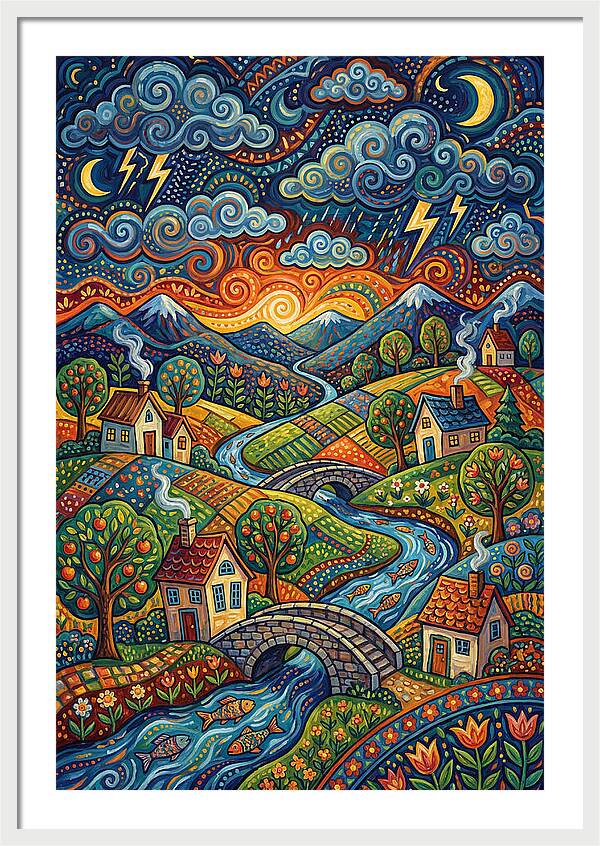 Stormy Sky Over Vibrant Village