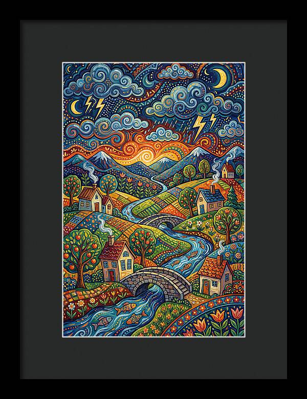 Stormy Sky Over Vibrant Village