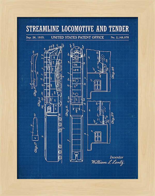 Streamline Locomotive And Tender Blueprint Patent Us2148078