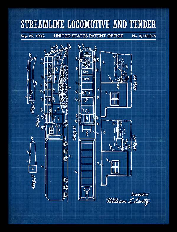 Streamline Locomotive And Tender Blueprint Patent Us2148078
