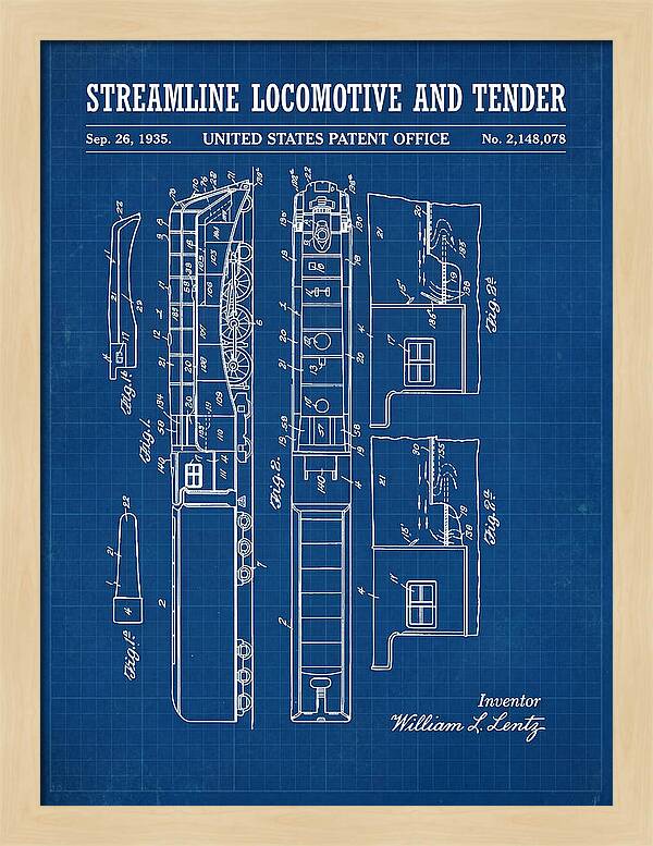Streamline Locomotive And Tender Blueprint Patent Us2148078