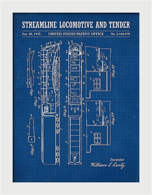 Streamline Locomotive And Tender Blueprint Patent Us2148078