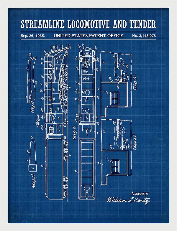 Streamline Locomotive And Tender Blueprint Patent Us2148078