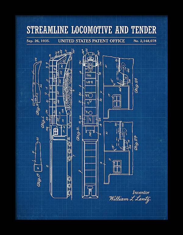 Streamline Locomotive And Tender Blueprint Patent Us2148078