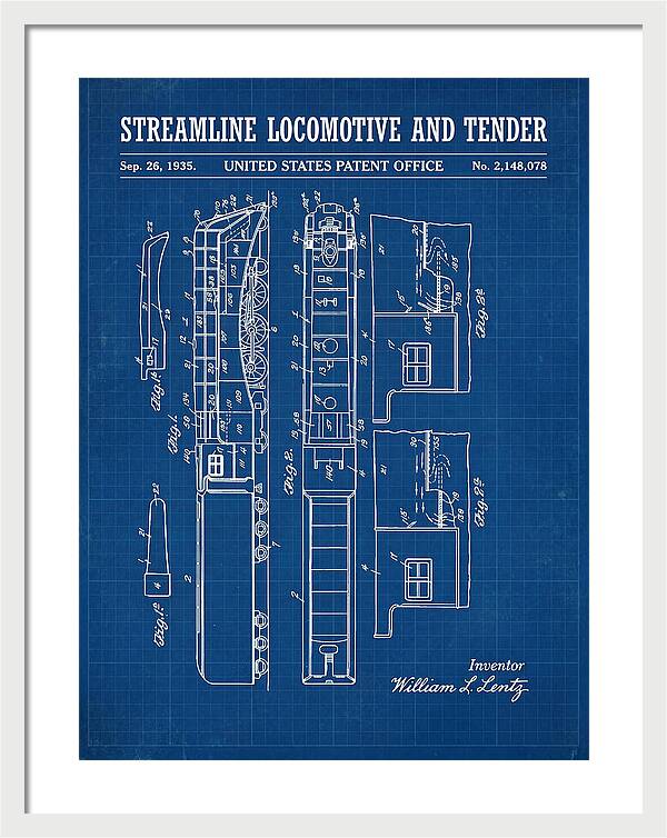 Streamline Locomotive And Tender Blueprint Patent Us2148078