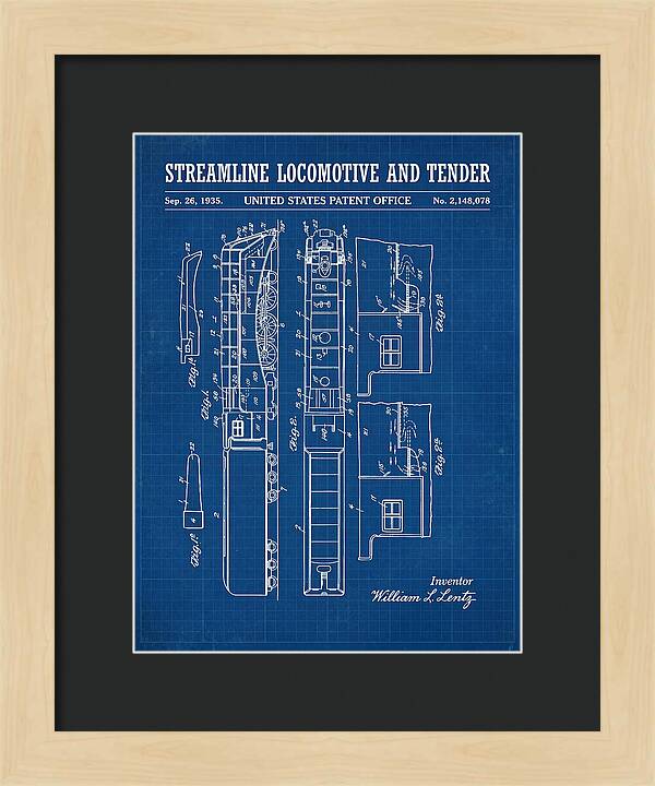 Streamline Locomotive And Tender Blueprint Patent Us2148078