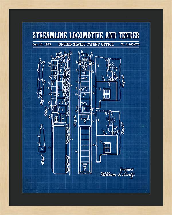 Streamline Locomotive And Tender Blueprint Patent Us2148078