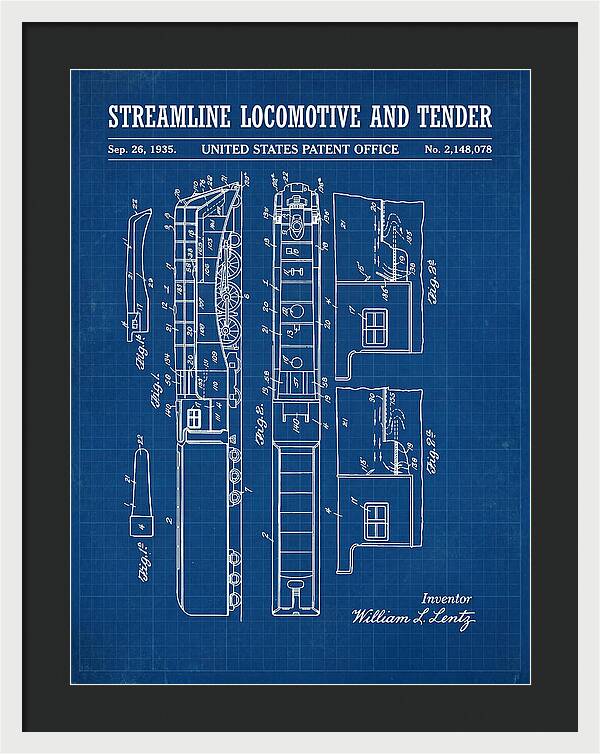 Streamline Locomotive And Tender Blueprint Patent Us2148078