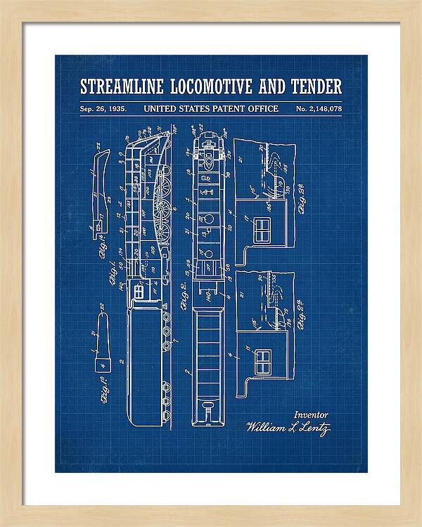 Streamline Locomotive And Tender Blueprint Patent Us2148078