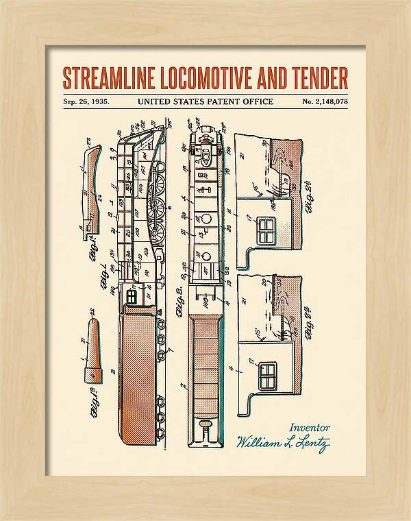 Streamline Locomotive And Tender Retro Patent Us2148078