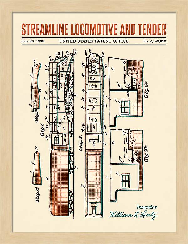 Streamline Locomotive And Tender Retro Patent Us2148078