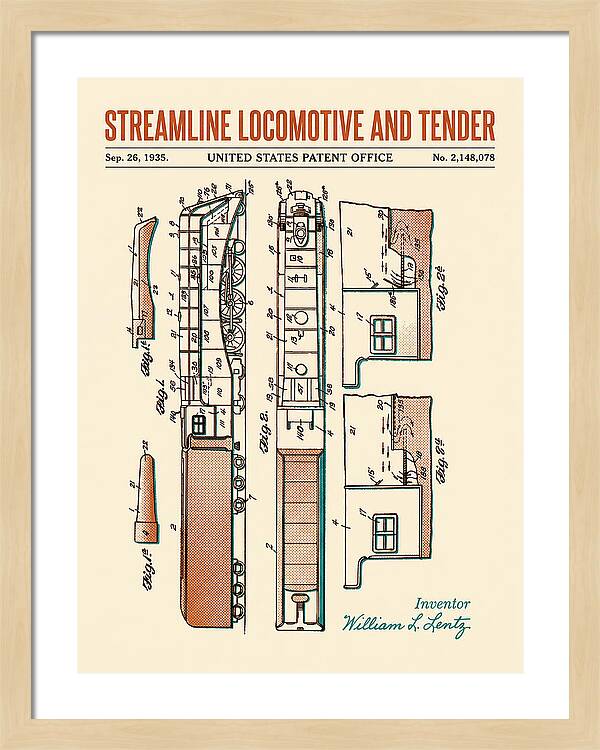 Streamline Locomotive And Tender Retro Patent Us2148078