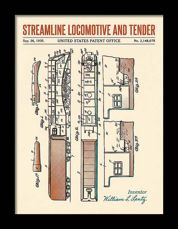 Streamline Locomotive And Tender Retro Patent Us2148078