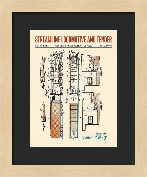 Streamline Locomotive And Tender Retro Patent Us2148078