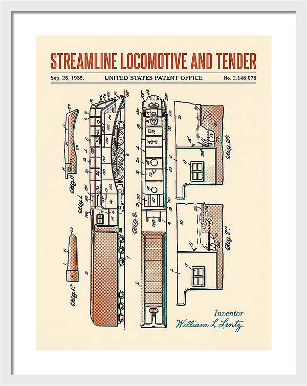 Streamline Locomotive And Tender Retro Patent Us2148078