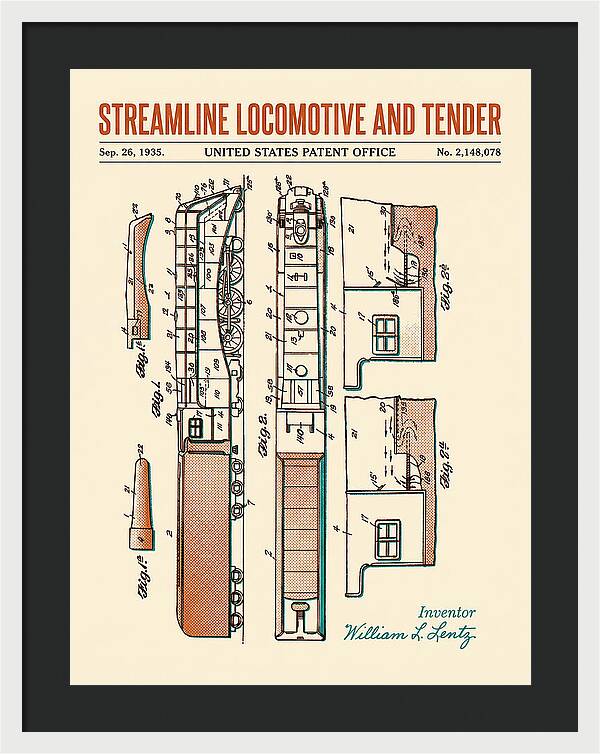 Streamline Locomotive And Tender Retro Patent Us2148078