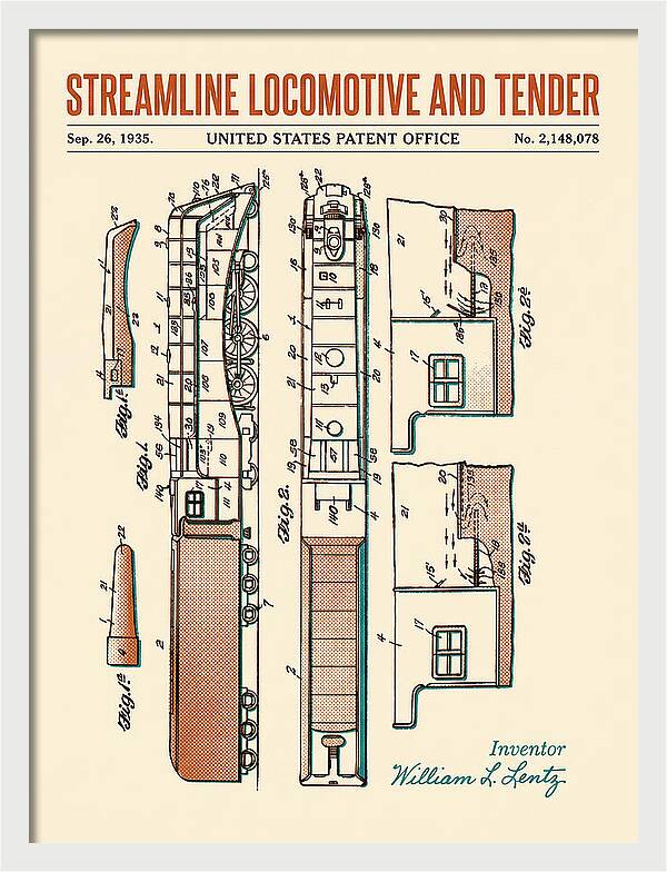Streamline Locomotive And Tender Retro Patent Us2148078