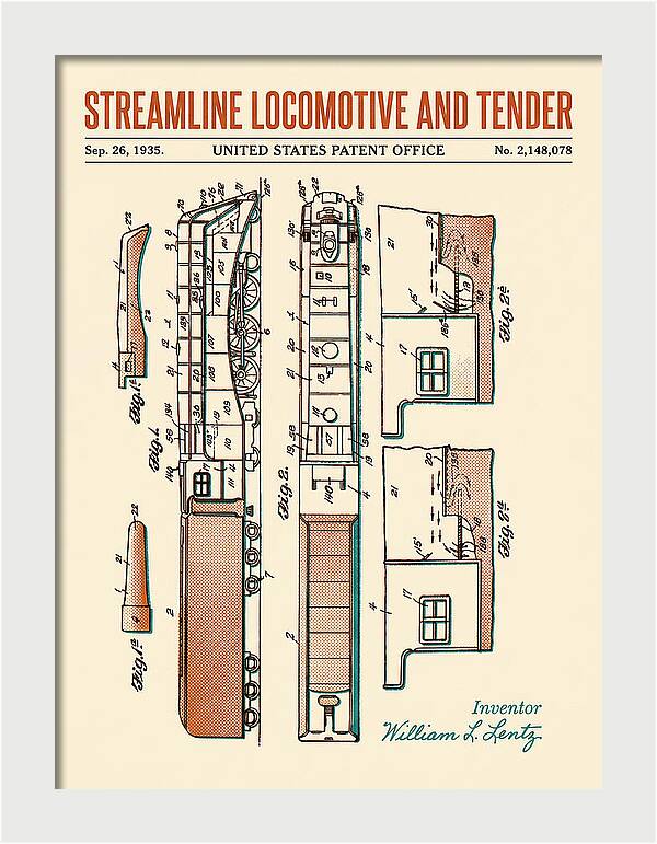 Streamline Locomotive And Tender Retro Patent Us2148078