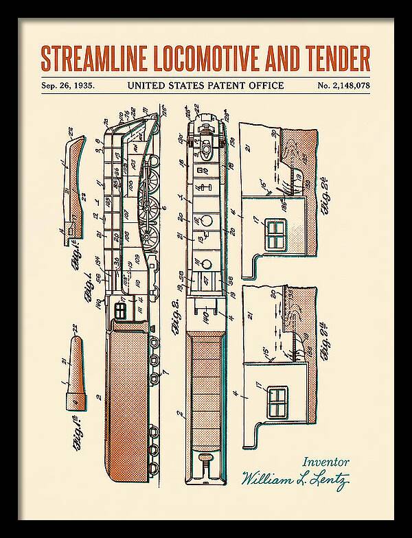 Streamline Locomotive And Tender Retro Patent Us2148078