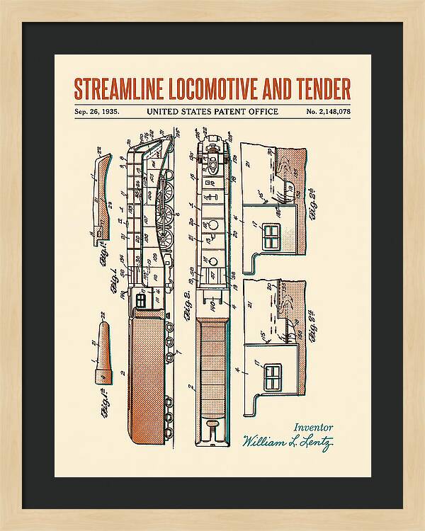Streamline Locomotive And Tender Retro Patent Us2148078
