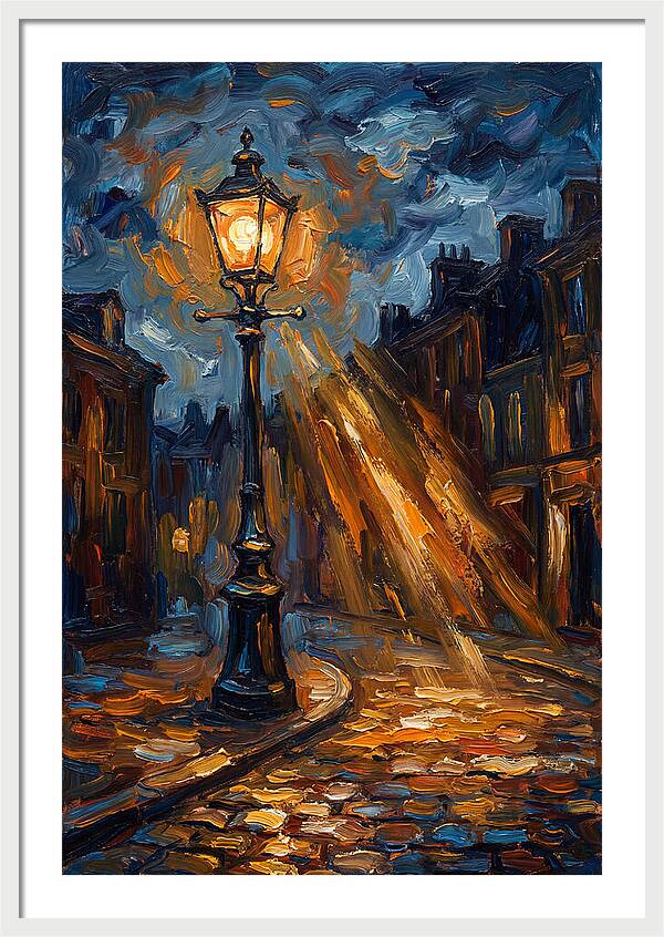 Street Lamp Illuminating Cobblestones