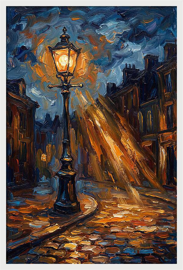 Street Lamp Illuminating Cobblestones