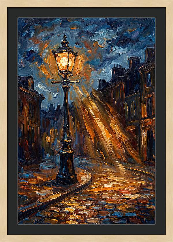 Street Lamp Illuminating Cobblestones