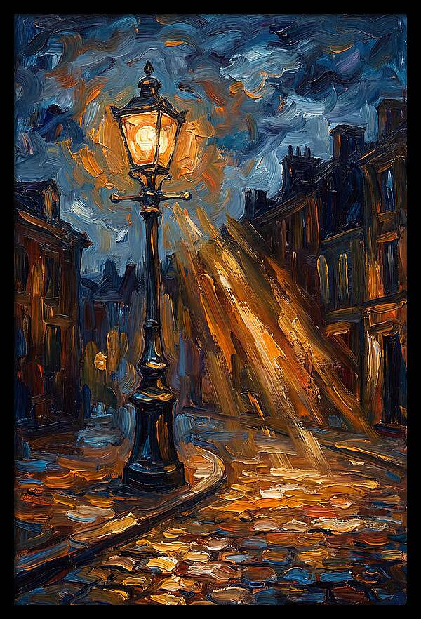 Street Lamp Illuminating Cobblestones