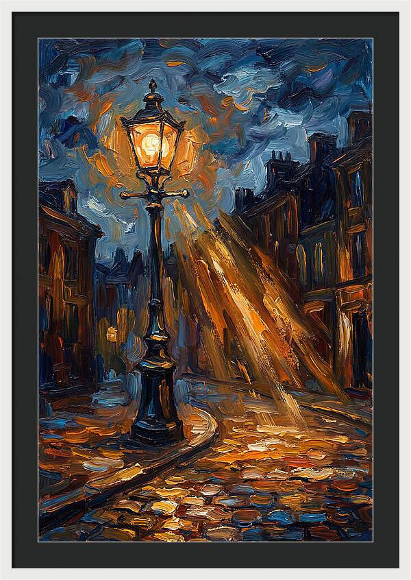 Street Lamp Illuminating Cobblestones