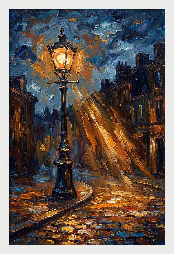 Street Lamp Illuminating Cobblestones