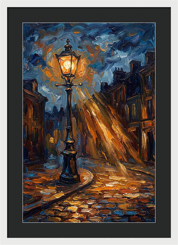 Street Lamp Illuminating Cobblestones
