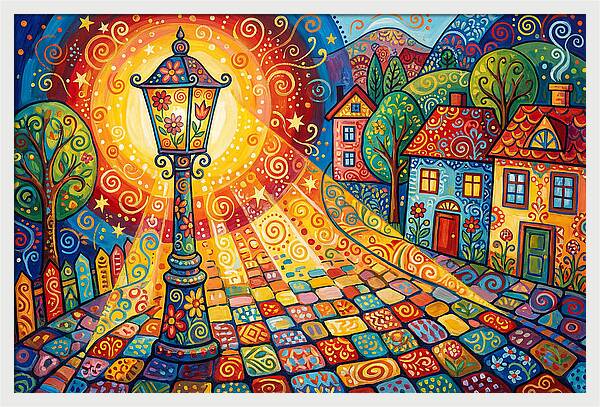 Street Lamp In Colorful Village