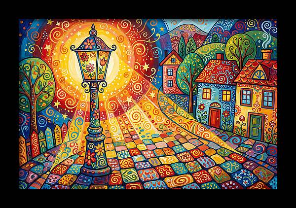 Street Lamp In Colorful Village