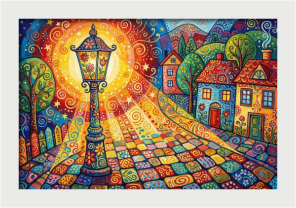 Street Lamp In Colorful Village