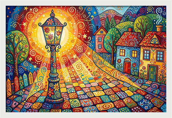 Street Lamp In Colorful Village