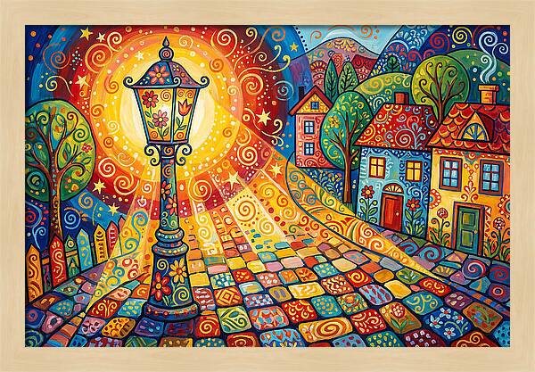 Street Lamp In Colorful Village